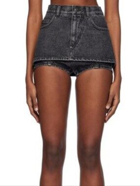 Rare PushButton Micro Mini Black Washed Denim Skirt Size Small